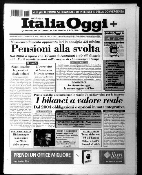 Italia oggi : quotidiano di economia finanza e politica